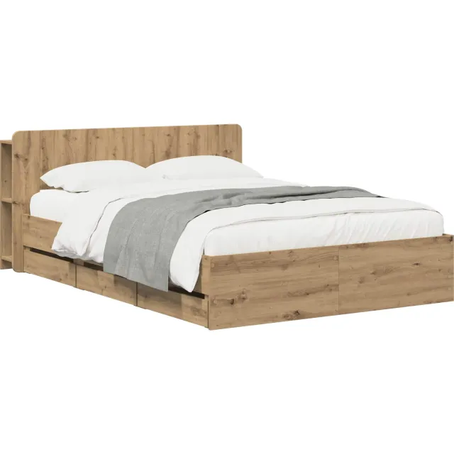 vidaXL Bedframe met opbergruimte en hoofdbord Artisanaal eiken Bruin