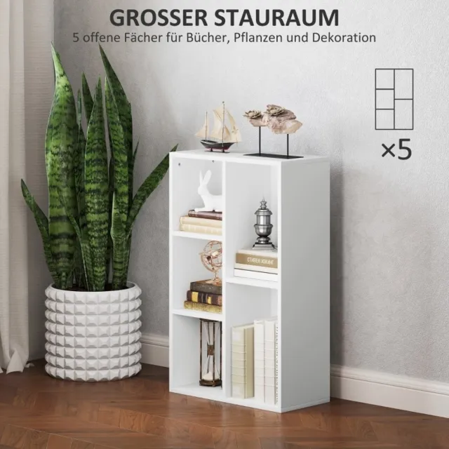 REDOM Boekenkast - 5 open vakken - Horizontaal of verticaal te plaatsen - Kipbeveiliging - Woonkamer slaapkamer of kantoor - Spaanplaat - Wit - 50 x 24 x 80 cm