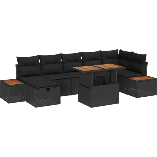 vidaXL Tuinbankenset 8 st Zwart poly rattan