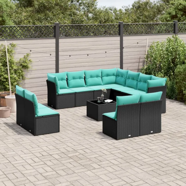 vidaXL 12-delige tuinbankset met kussens van zwart polyrotan, foto 2
