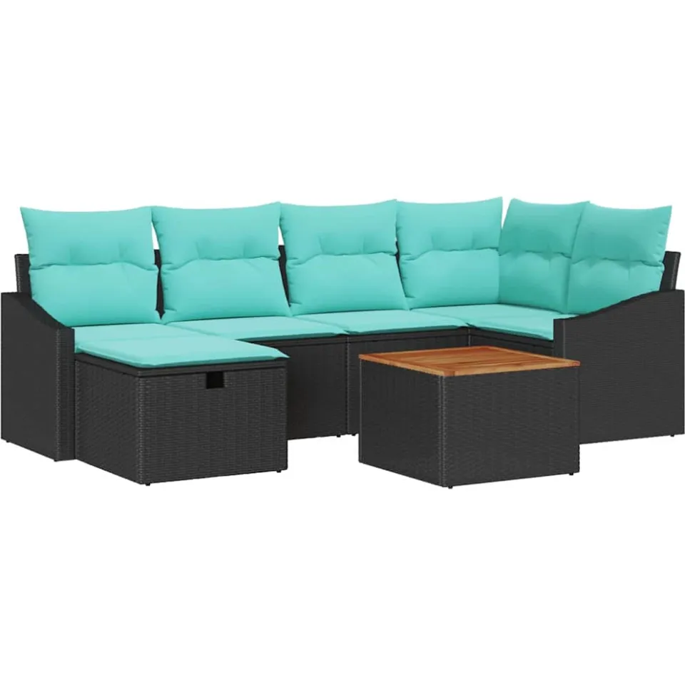 vidaXL Tuinbankenset 7 st Zwart poly rattan