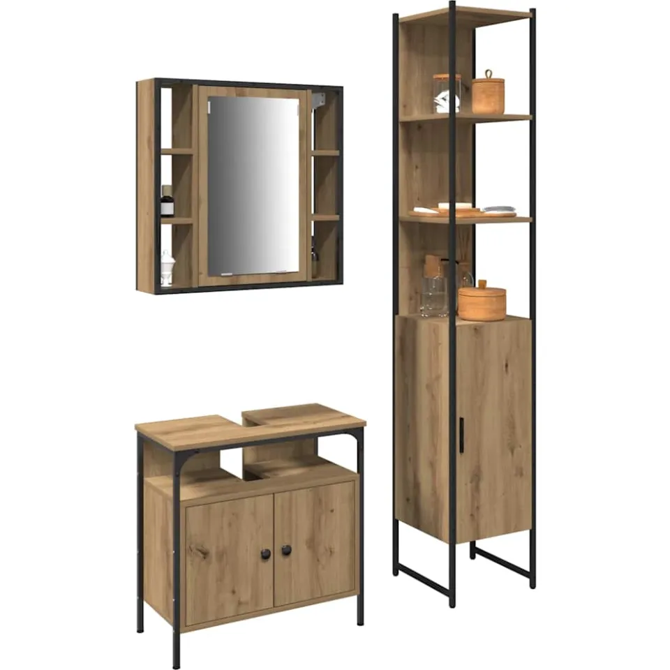 vidaXL Badkamermeubelset 3 st Artisan Eiken 33 x 33 x 185,5 cm Bruin