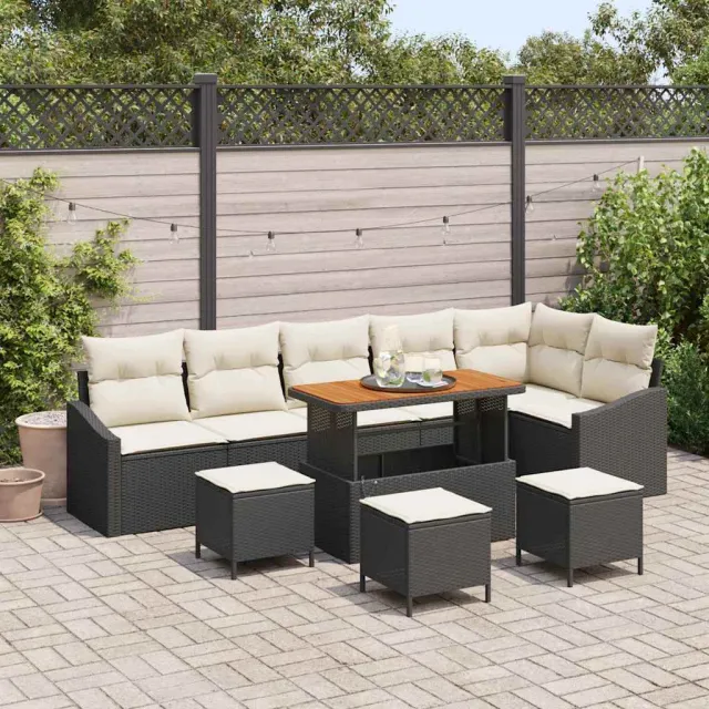 vidaXL Tuinbankenset 10 st Zwart poly rattan