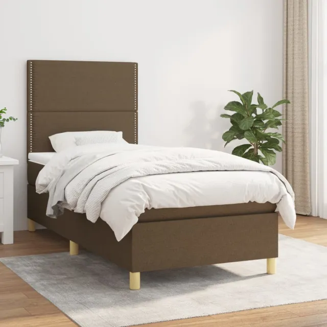vidaXL Boxspring met matras stof donkerbruin 90x190 cm bruin