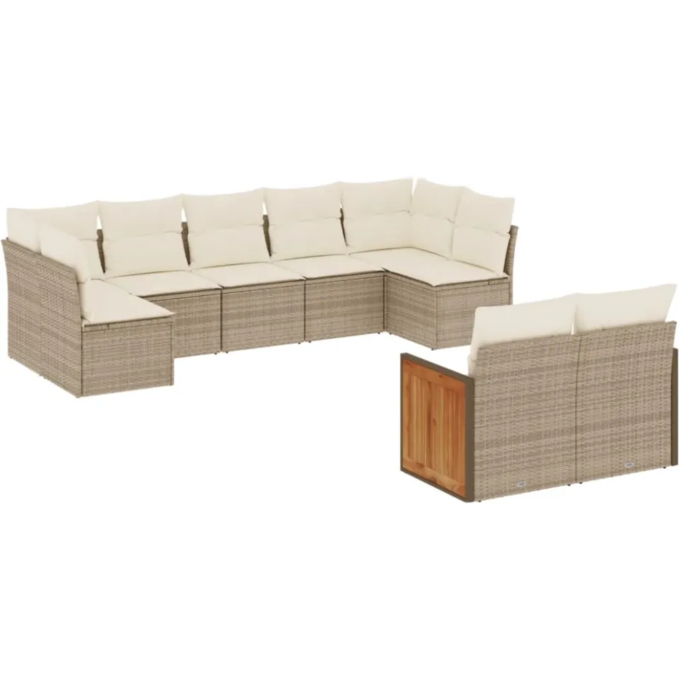 vidaXL 9-delige Loungeset met kussens poly rattan beige, foto 3