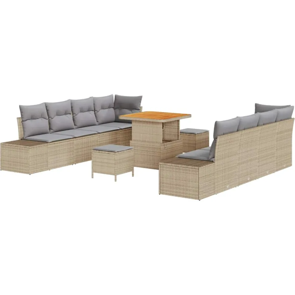 vidaXL Tuinbankenset 11 st Beige poly rattan