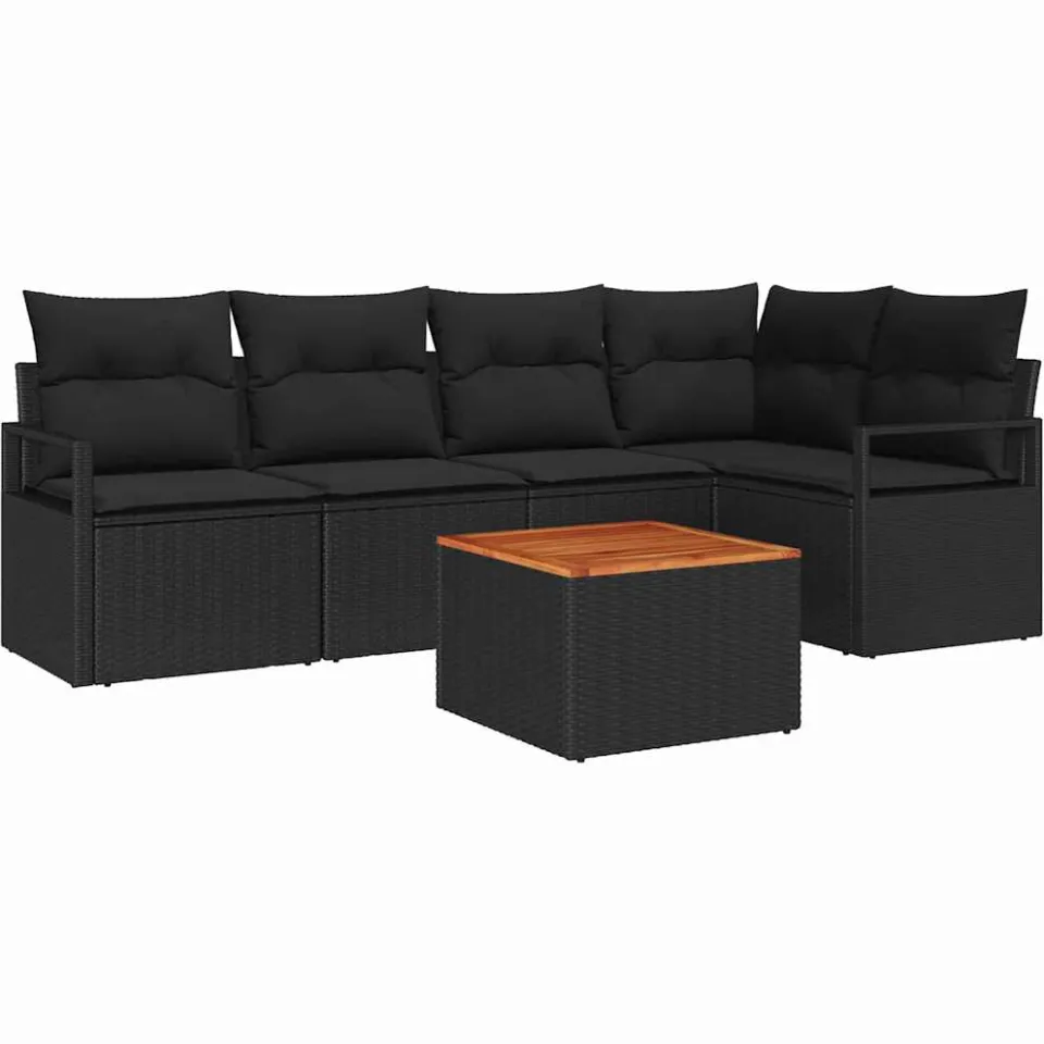 vidaXL Tuinbankenset 6 st Zwart poly rattan