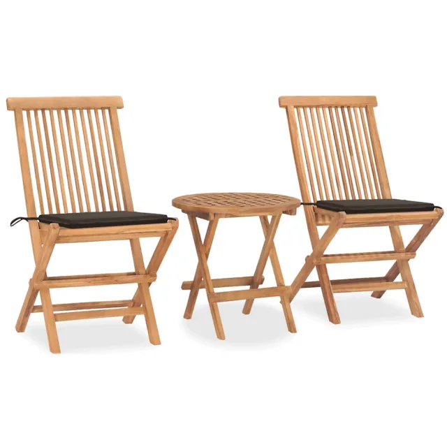 vidaXL 3-delige Tuinset inklapbaar met kussen massief teakhout taupe, foto 2