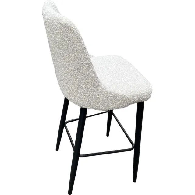 Mbc-Living barkruk Oslo - boucle stof - zwart metalen poten boucle off-white met zwarte poten