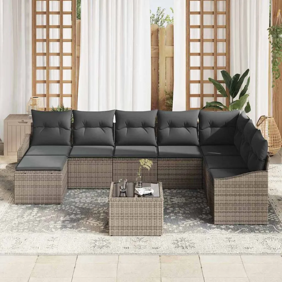 vidaXL Tuin Sofa Set 8 st Lichtgrijs poly rattan, foto 3