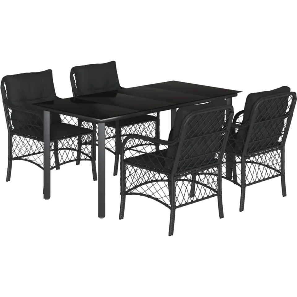 vidaXL 5-delige Tuinset met kussens poly rattan zwart, foto 3