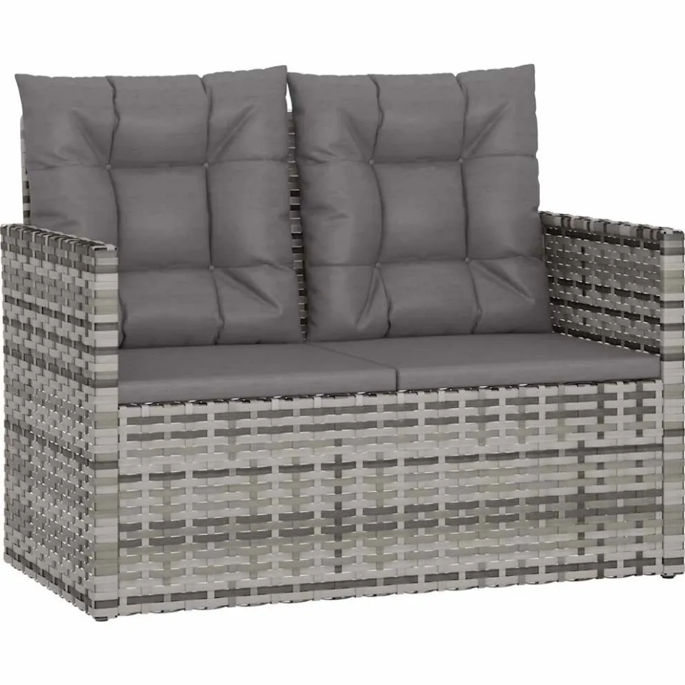 vidaXL 4-delige Loungeset met kussens poly rattan grijs, foto 4