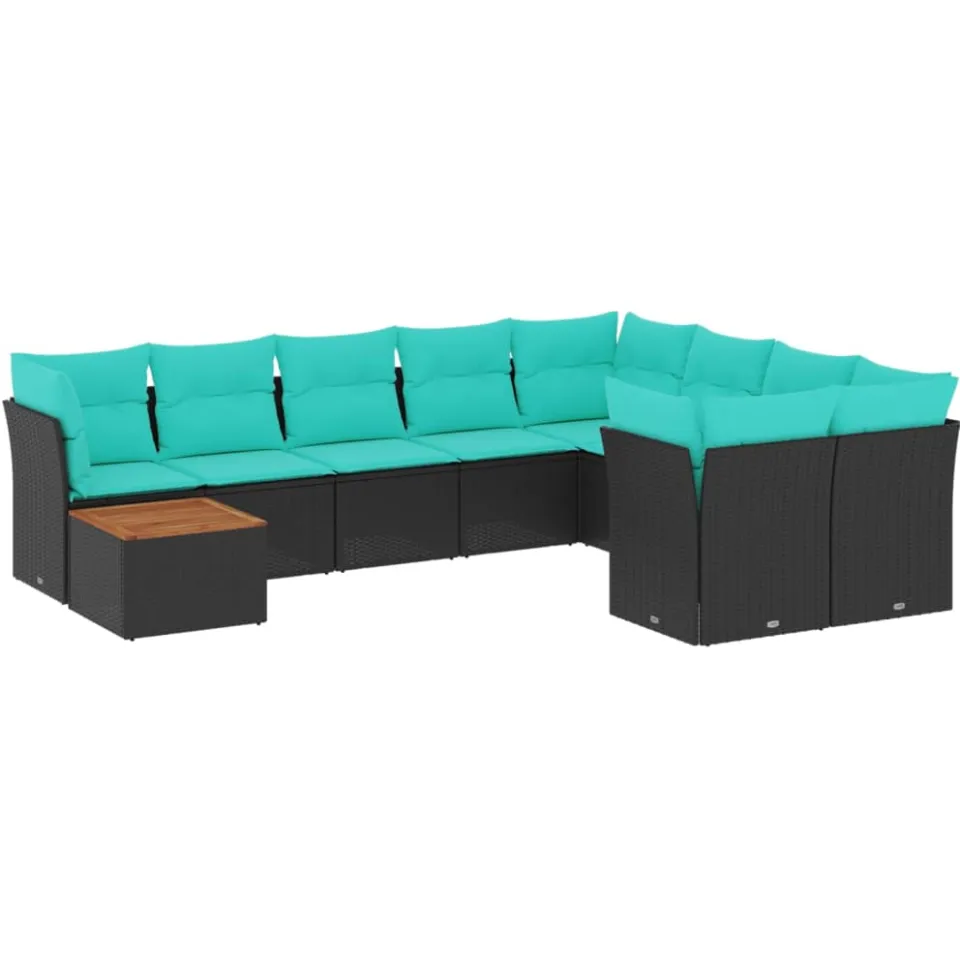 vidaXL 10-delige Loungeset met kussens poly rattan zwart, foto 3