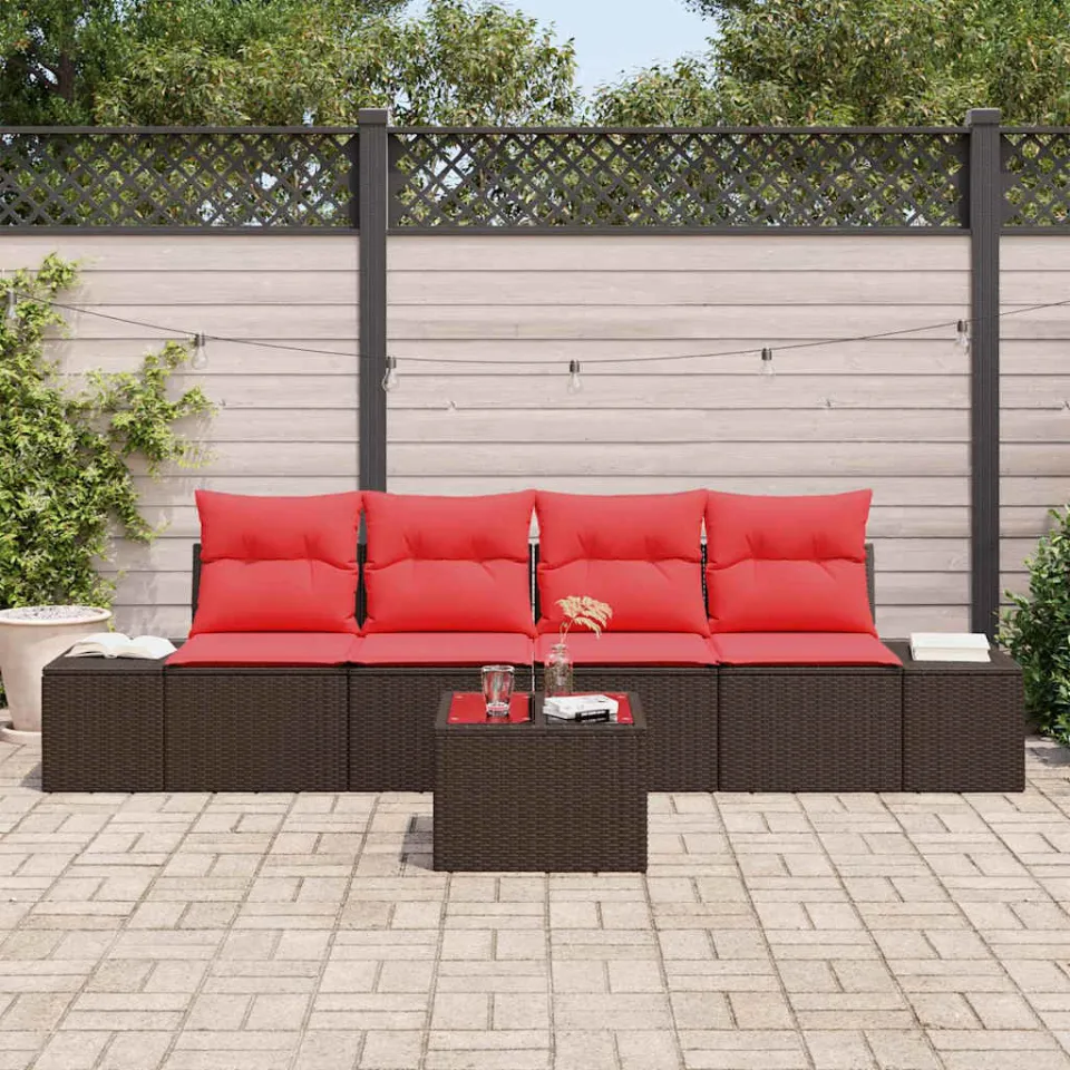 vidaXL Tuin Sofa Set 5 st Beige en Rood poly rattan, foto 2
