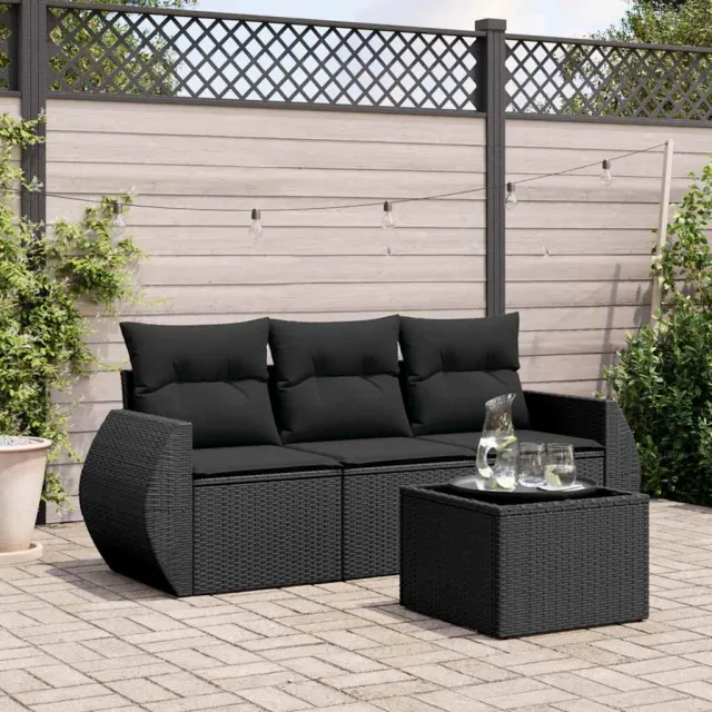 vidaXL 4-delige Loungeset met kussens poly rattan zwart, foto 2