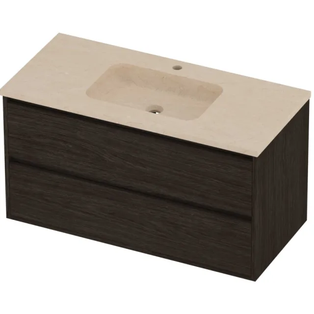 Proline Rollo Badmeubelset Hardsteen Elegant 2 Laden 100x46x54 cm Sand Stone Mokka Oak Eiken