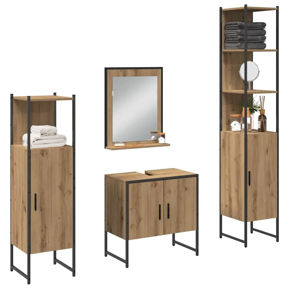vidaXL Badkamermeubelset 4 st Bruin 33 x 33 x 185,5 cm Bewerkt hout