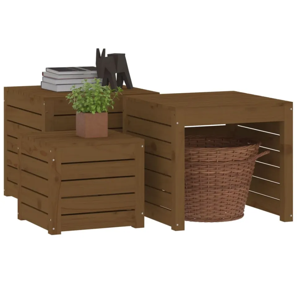 vidaXL 3-delige Tuinboxset massief grenenhout honingbruin