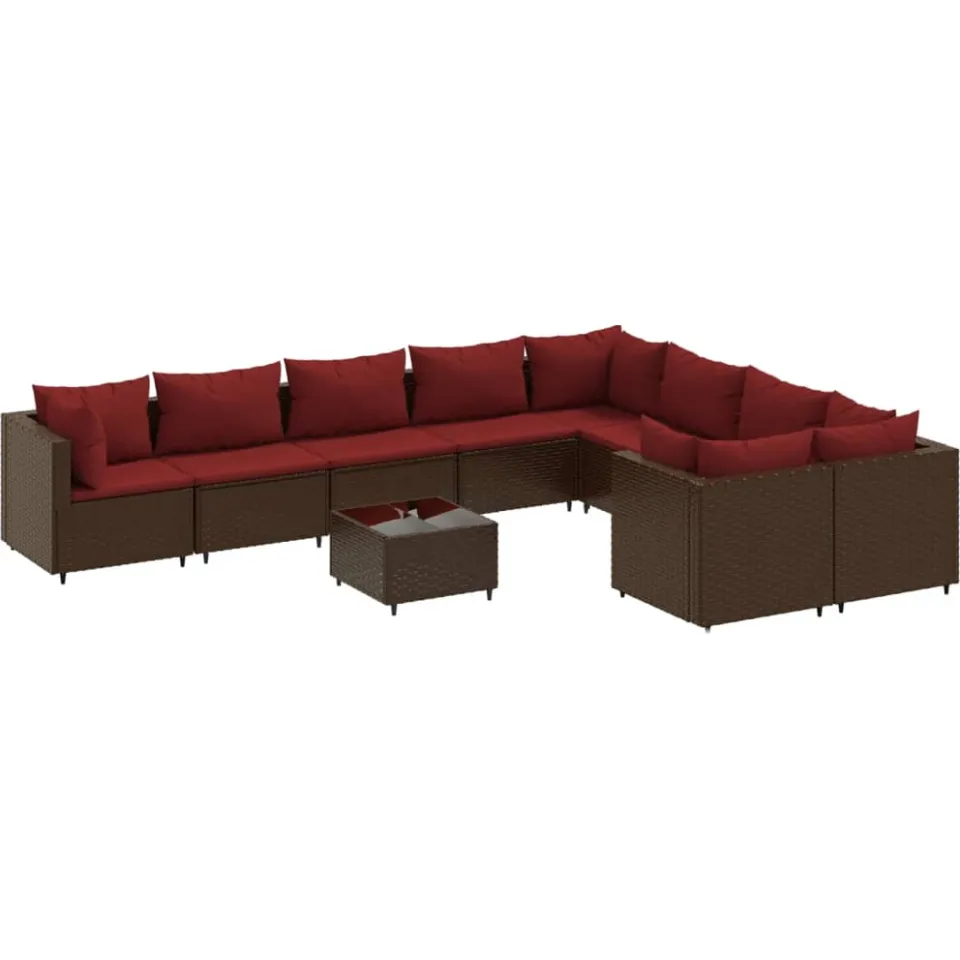 vidaXL 10-delige Loungeset met kussens poly rattan bruin, foto 3