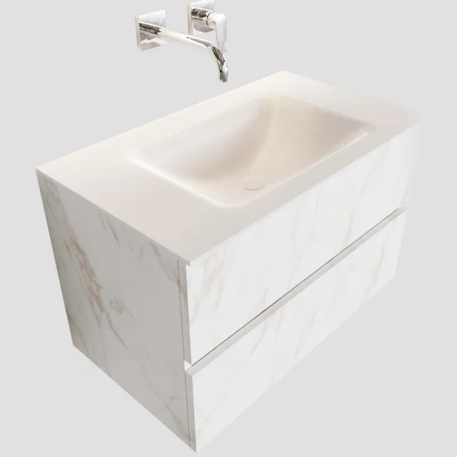 Boss & Wessing Badkamermeubel BWS Valencia Carrara Mat 80 cm Solid Surface Wastafel (0 kraangaten, 2 lades)