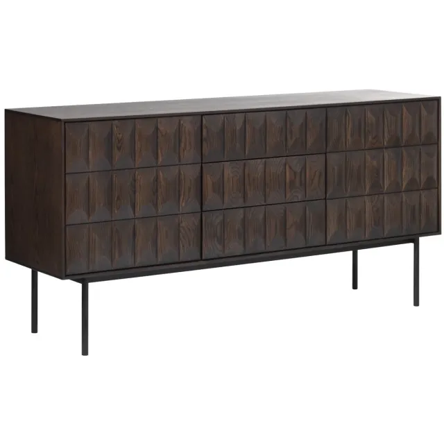 Meubelplaats Dressoir Latina - massief eiken espresso bruin - 160x45x80 cm - 2 deuren - 3 lades Bruin Bruin