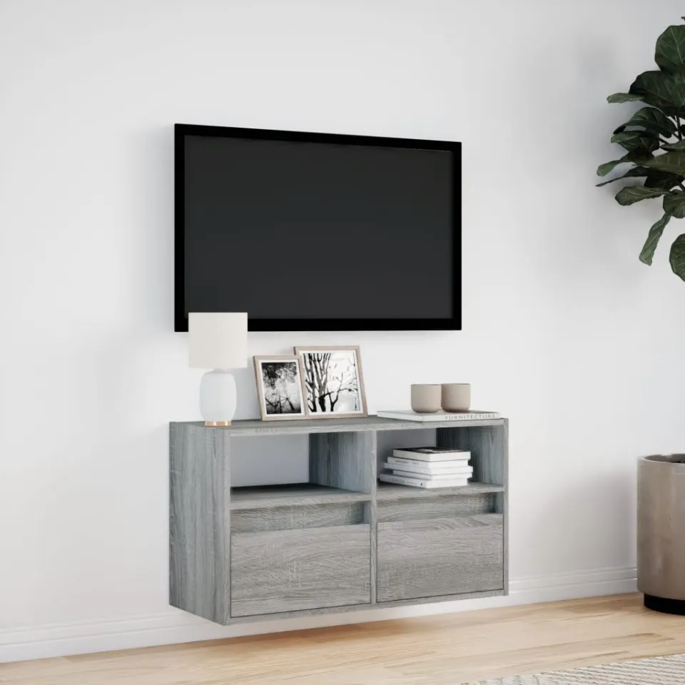 vidaXL Tv-wandmeubel met LED 80x31x45 cm grijs sonoma eikenkleurig, foto 2