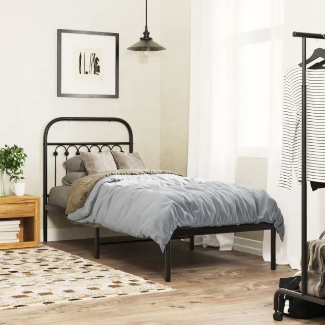 vidaXL Bedframe met hoofdbord metaal zwart 75x190 cm