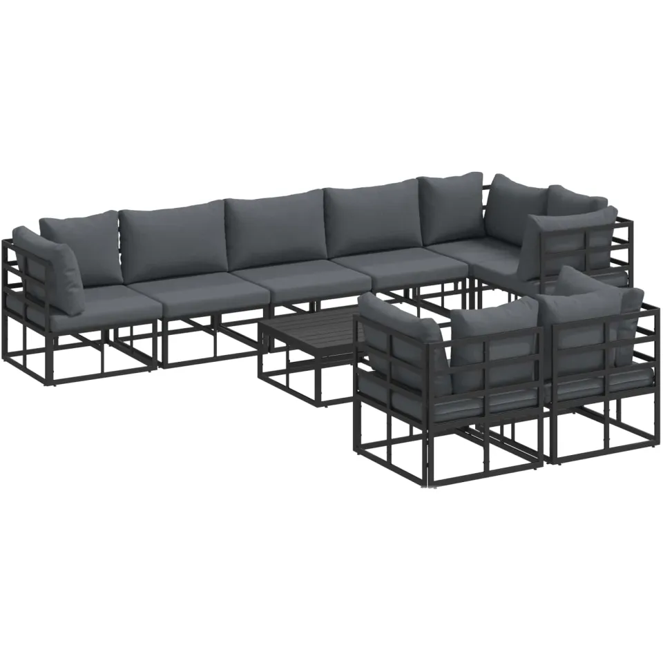 vidaXL Tuinbankenset 9 st Zwart Aluminium