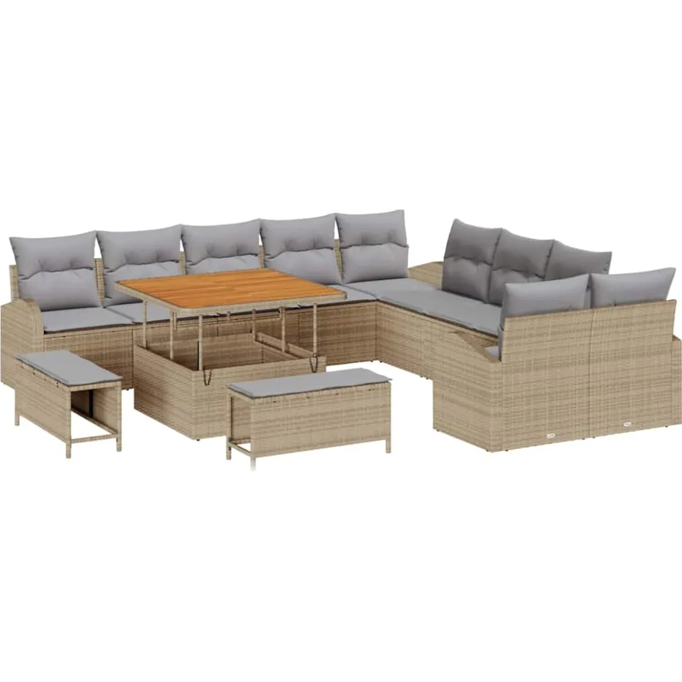 vidaXL Tuinbankenset 13 st Beige poly rattan