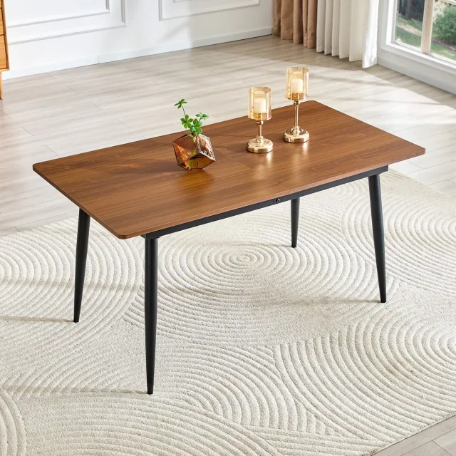 HAUSS SPOLE Eettafel - Rechthoekig Industrieel Design Voor 6 Tot 8 Personen - Houtlook Met Metalen Poten - 190,5x80x76,2 Cm - Walnoot Walnut