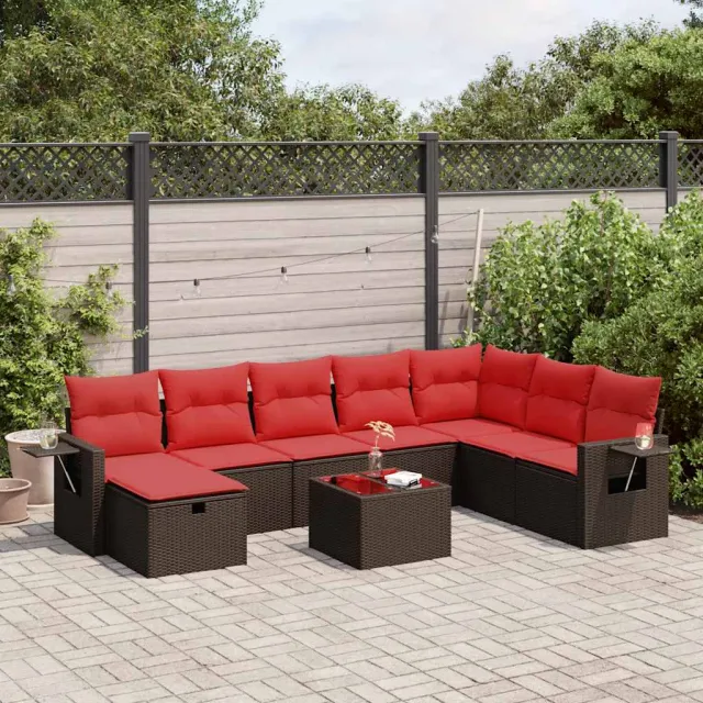 vidaXL 9-delige Loungeset met kussens poly rattan bruin, foto 2