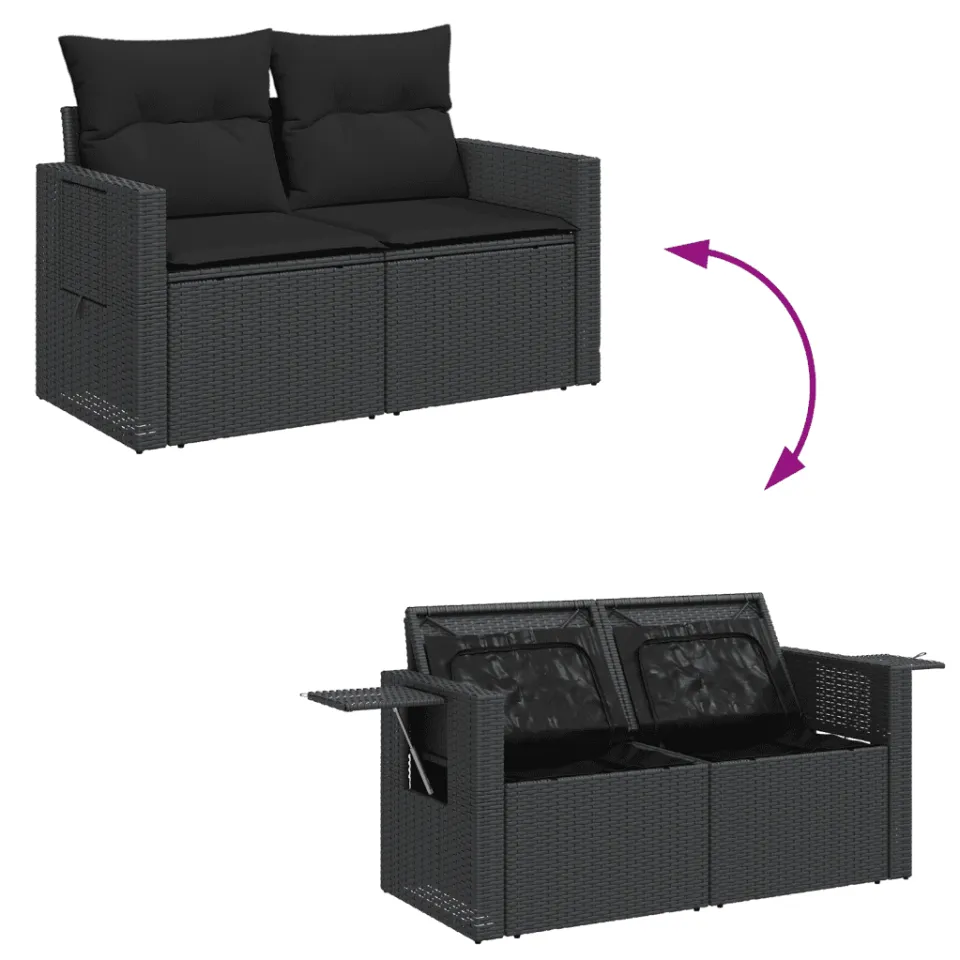 vidaXL 8-delige Loungeset met kussens poly rattan zwart, foto 4