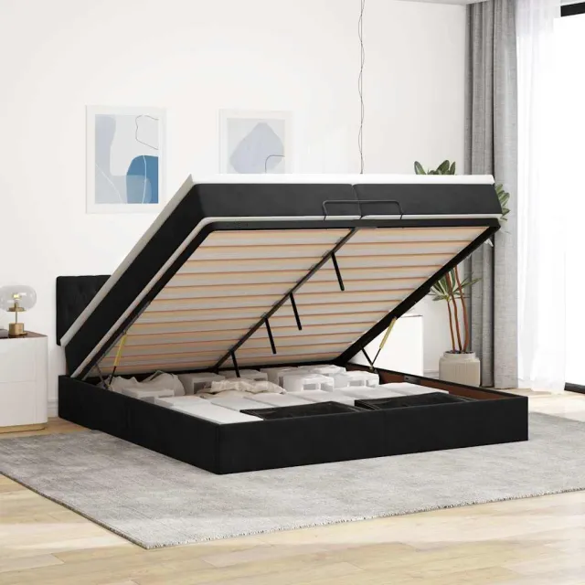 vidaXL Ottoman bed met matras 200x200 cm fluweel zwart