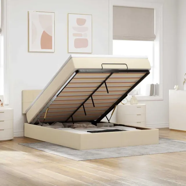 vidaXL Bed poef met matras en LED's stof 140x190 cm crème