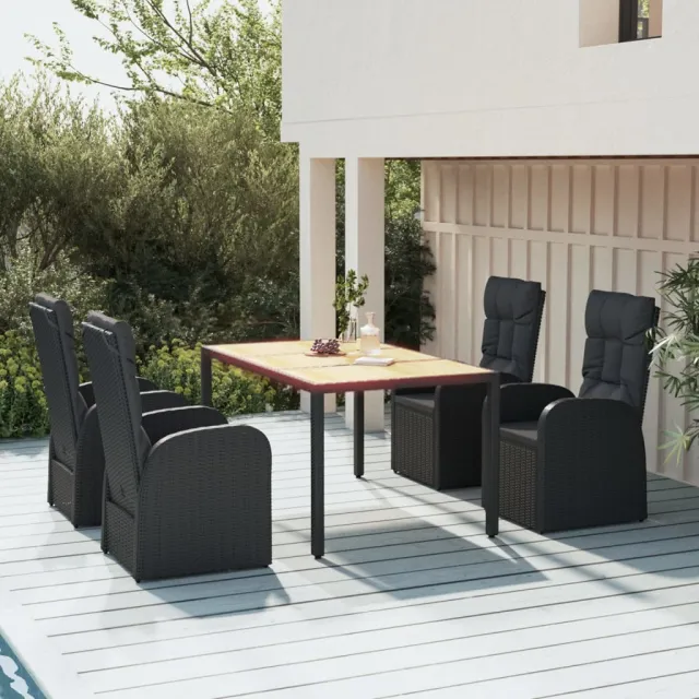 vidaXL 5-delige Tuinset poly rattan en massief acaciahout zwart, foto 2