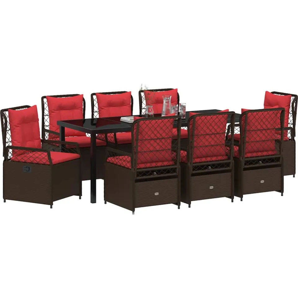 vidaXL Tuin eettafelset 9 st Bruin poly rattan