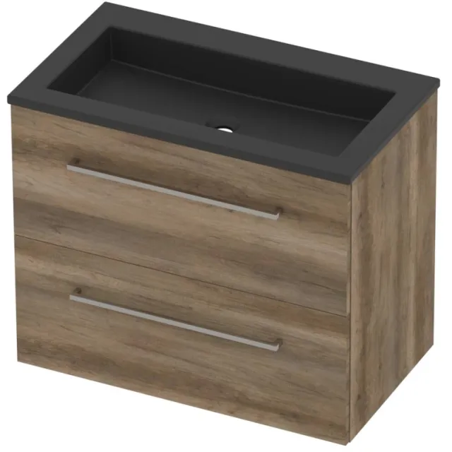 Basic-Line Aura 46 Badmeubelset Acryl Zonder Kraangat Voor Grepen 80x46x62 cm Scotch Oak Mat Zwart