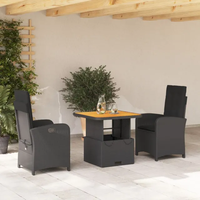 vidaXL 3-delige Tuinset met kussens poly rattan zwart, foto 2