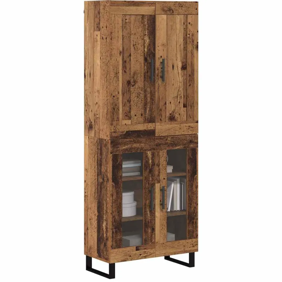 vidaXL Hoge kast 2 st Oudhout 69,5 x 34 x 180 cm Bewerkt hout en glas Bruin