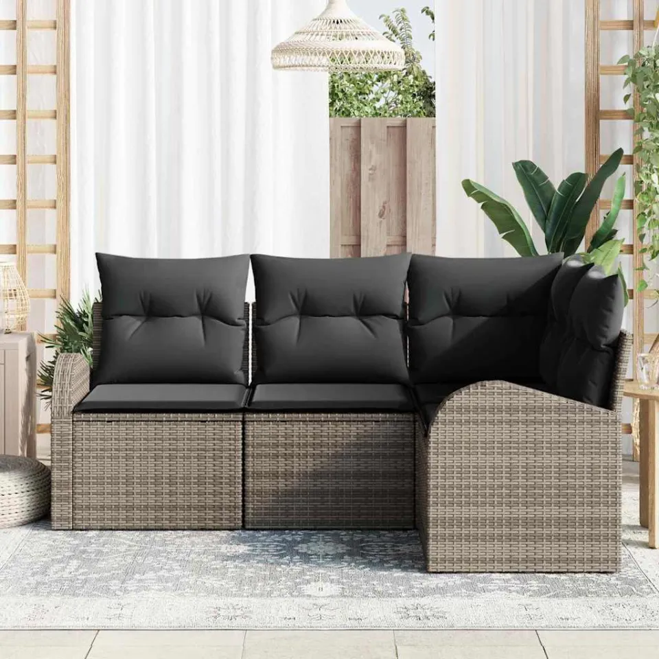 vidaXL Tuinbankenset 4 st Grijs poly rattan, foto 3