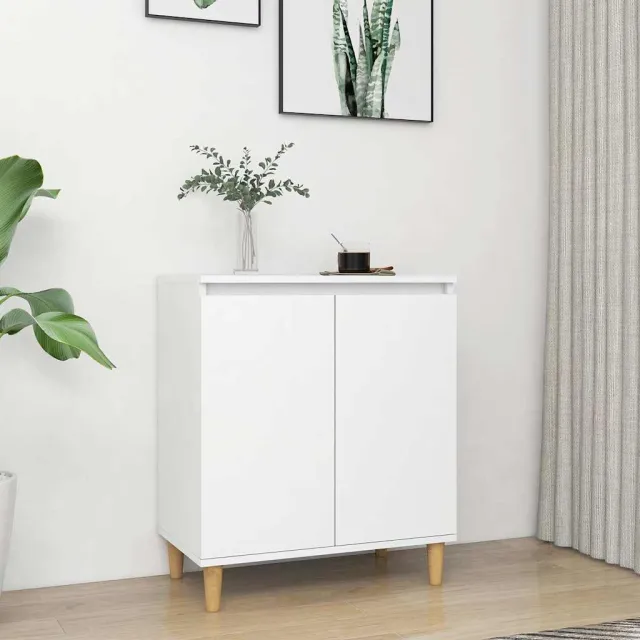 vidaXL Dressoir met massief houten poten 60x35x70 cm bewerkt hout wit, foto 2