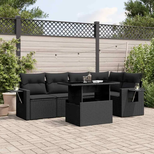 vidaXL 6-delige Loungeset met kussens poly rattan zwart, foto 2