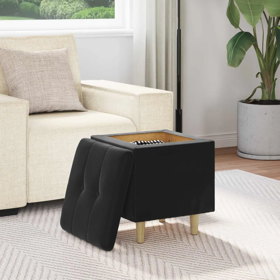 vidaXL Ottoman met Opbergruimte Zwart 40 x 40 x 45 cm Fluweel, foto 4