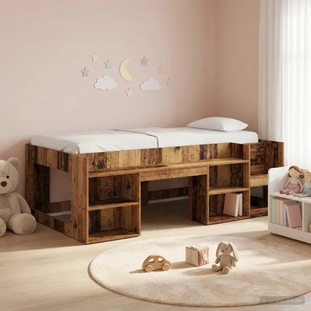 vidaXL Jeugd bedframe met opbergruimte Oud hout 100 x 200 cm Bruin