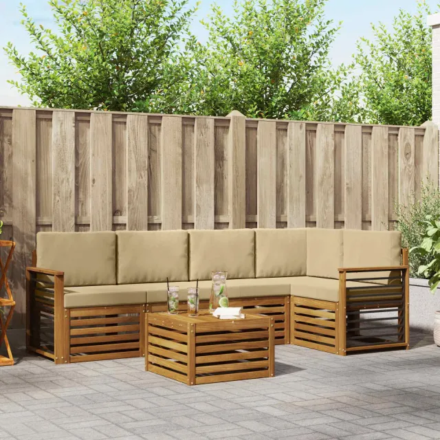 vidaXL Buiten bankenset 6 st 5-zits Natuurlijk en Beige