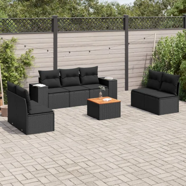vidaXL 8-delige Loungeset met kussens poly rattan zwart, foto 2