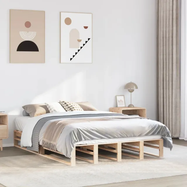 vidaXL Bedframe zonder matras massief grenenhout 135x190 cm Bruin