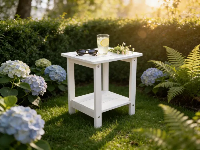 NJLyuhome Outdoor - Allweather 2-laags bijzettafel van HIPS - 41 x 32 x 42,5 cm - Weerbestendig & onderhoudsvriendelijk - Voor terras, tuin & balkon Wit
