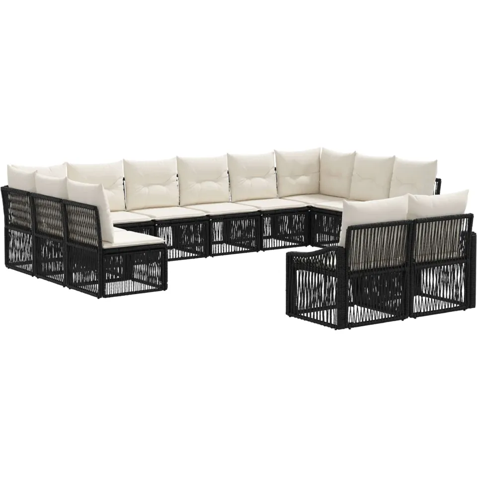 vidaXL Tuinbankenset 12 st 12-zits Zwart poly rattan, foto 3