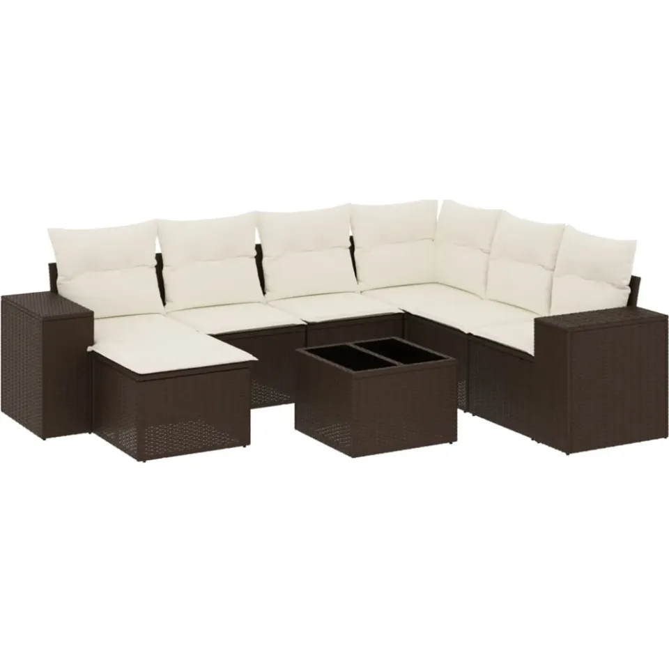vidaXL 8-delige Loungeset met kussens poly rattan bruin, foto 3